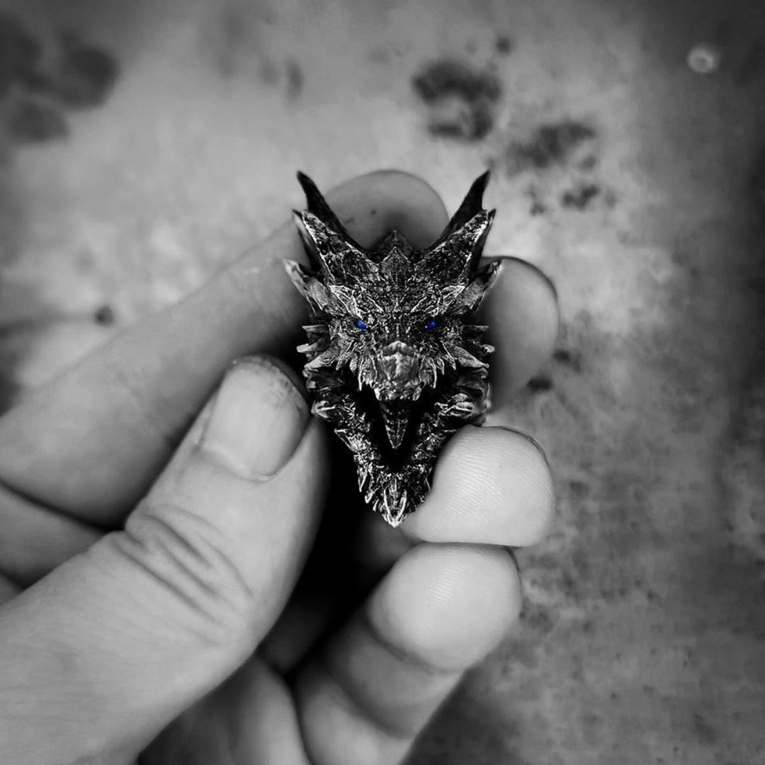 WorldNorse Retro-Ring aus Stahl mit Drachenkopf, verstellbar
