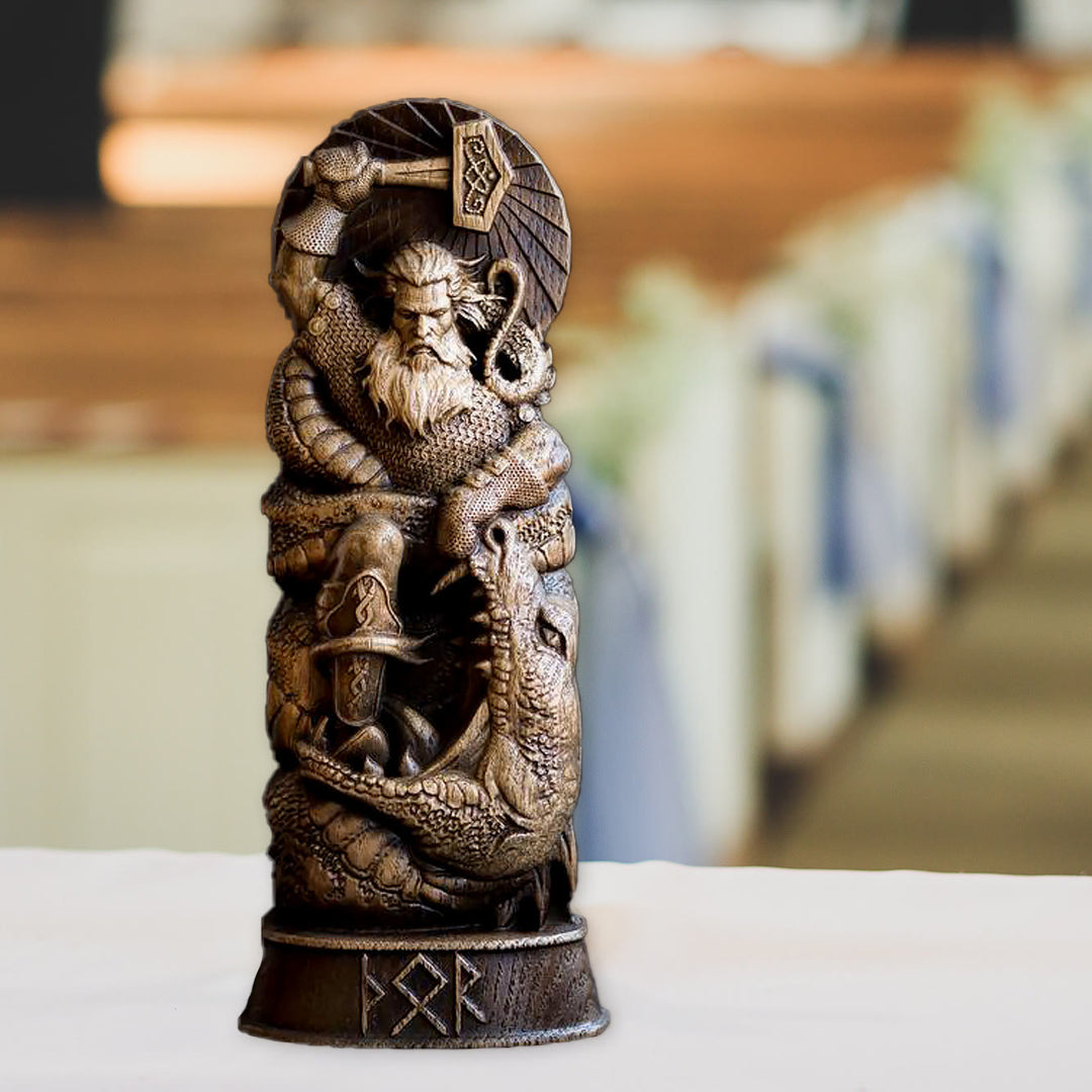 WorldNordischer Gott Thor Statue im Kampf mit Jormungand Skulptur
