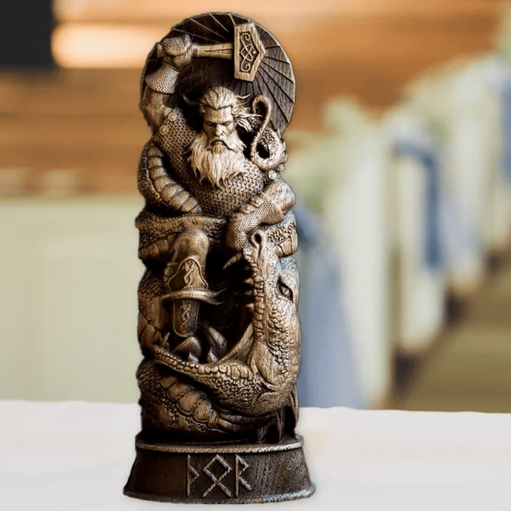 WorldNordischer Gott Thor Statue im Kampf mit Jormungand Skulptur - image 2