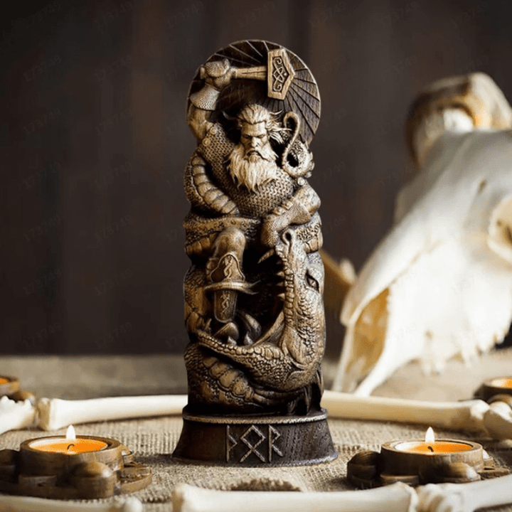 WorldNordischer Gott Thor Statue im Kampf mit Jormungand Skulptur