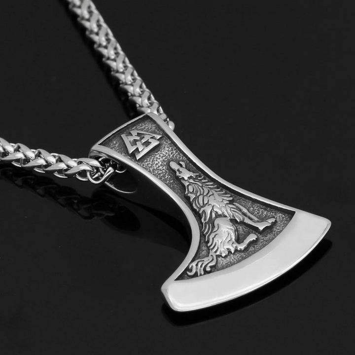 WorldNorse Wikinger Axt mit Wolf und Raven Halskette