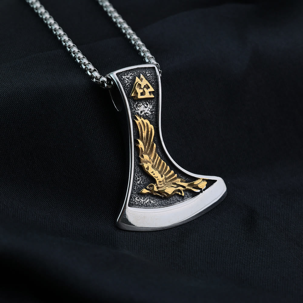 WorldNorse Wikinger Axt mit Wolf und Raven Halskette
