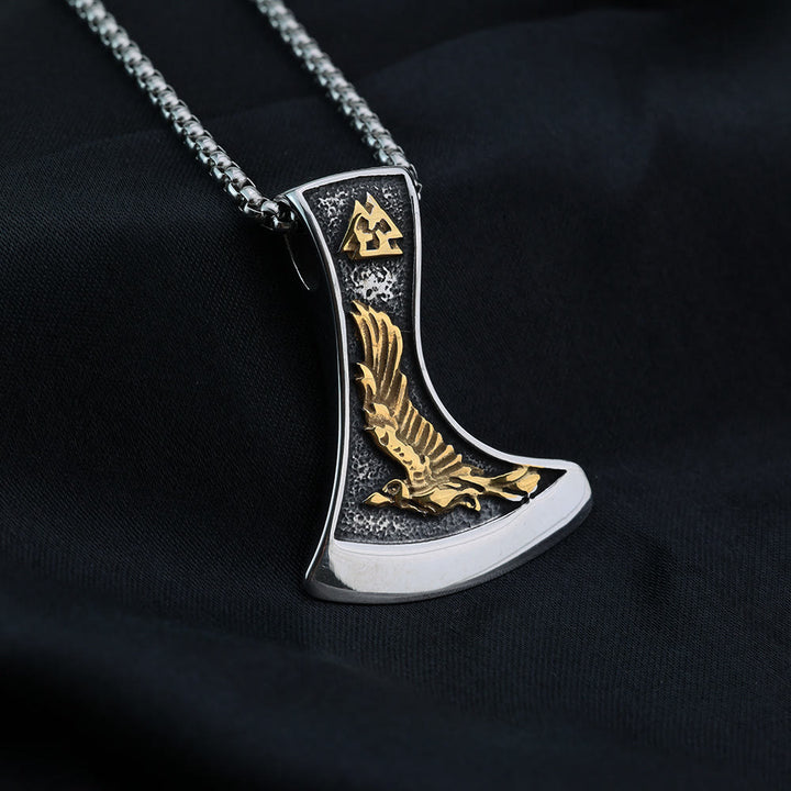 WorldNorse Wikinger Axt mit Wolf und Raven Halskette