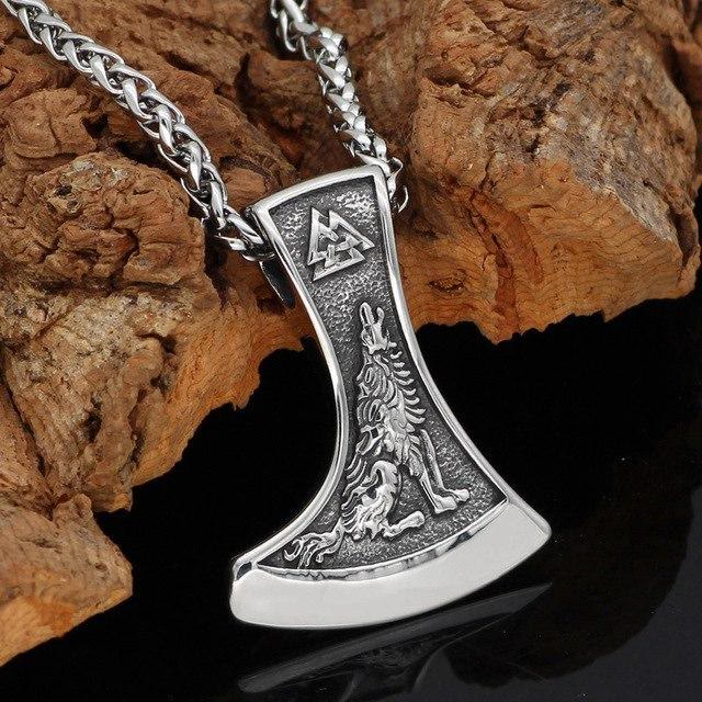 WorldNorse Wikinger Axt mit Wolf und Raven Halskette