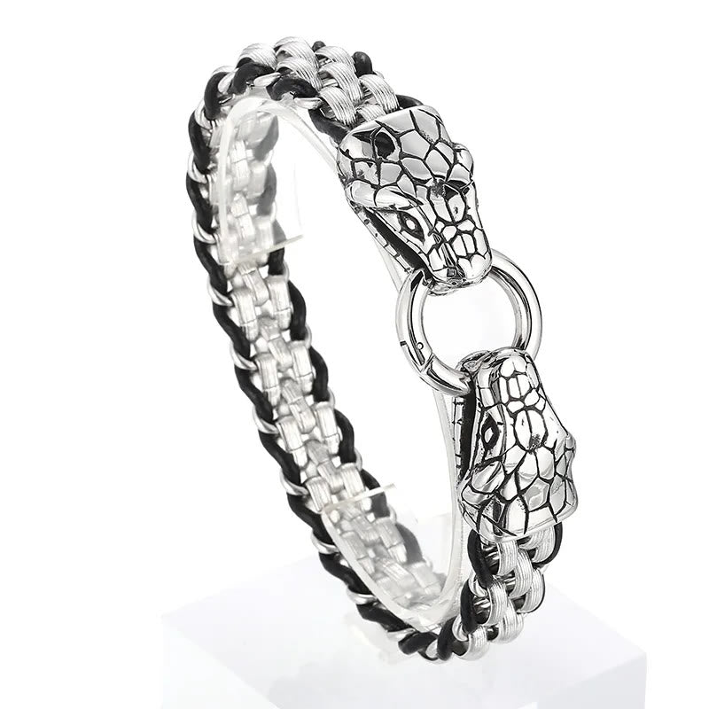WorldNorse Geflochtenes Lederarmband mit Schlangenkopfschnalle
