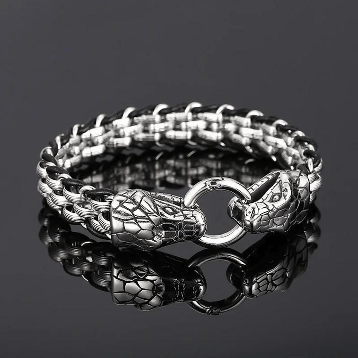 WorldNorse Geflochtenes Lederarmband mit Schlangenkopfschnalle