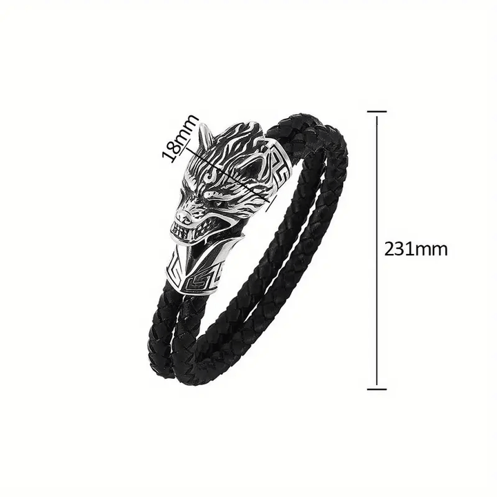 WorldNorse Wolf -Doppelarmband aus geflochtenem Leder
