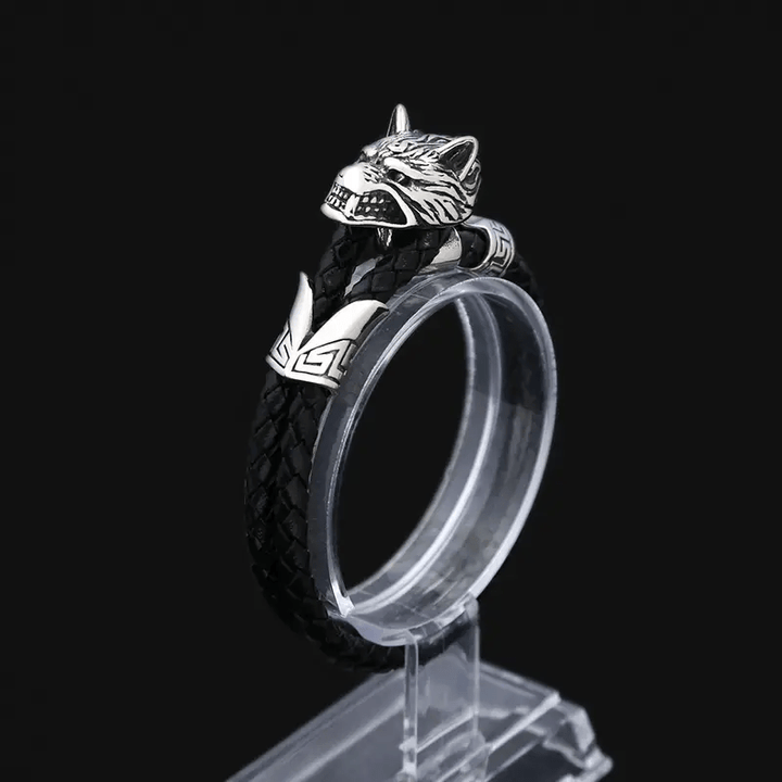 WorldNorse Wolf -Doppelarmband aus geflochtenem Leder