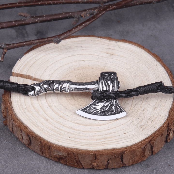 WorldNorse Wikinger-Axt-Amulett Valknut , mehrschichtiges Lederarmband