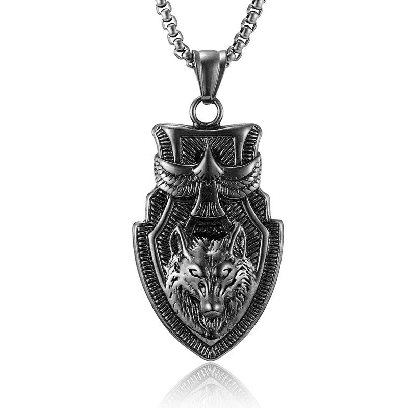 WorldNorse Halskette mit fliegendem Raven Wolf -Schild