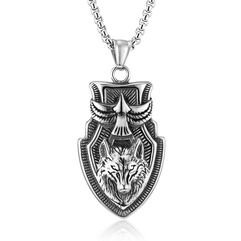 WorldNorse Halskette mit fliegendem Raven Wolf -Schild