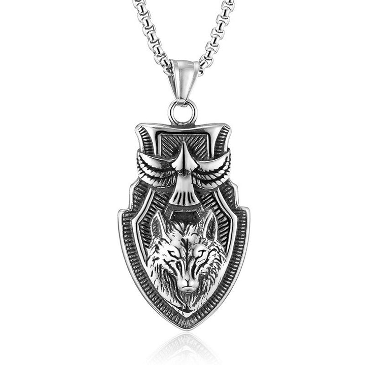 WorldNorse Halskette mit fliegendem Raven Wolf -Schild