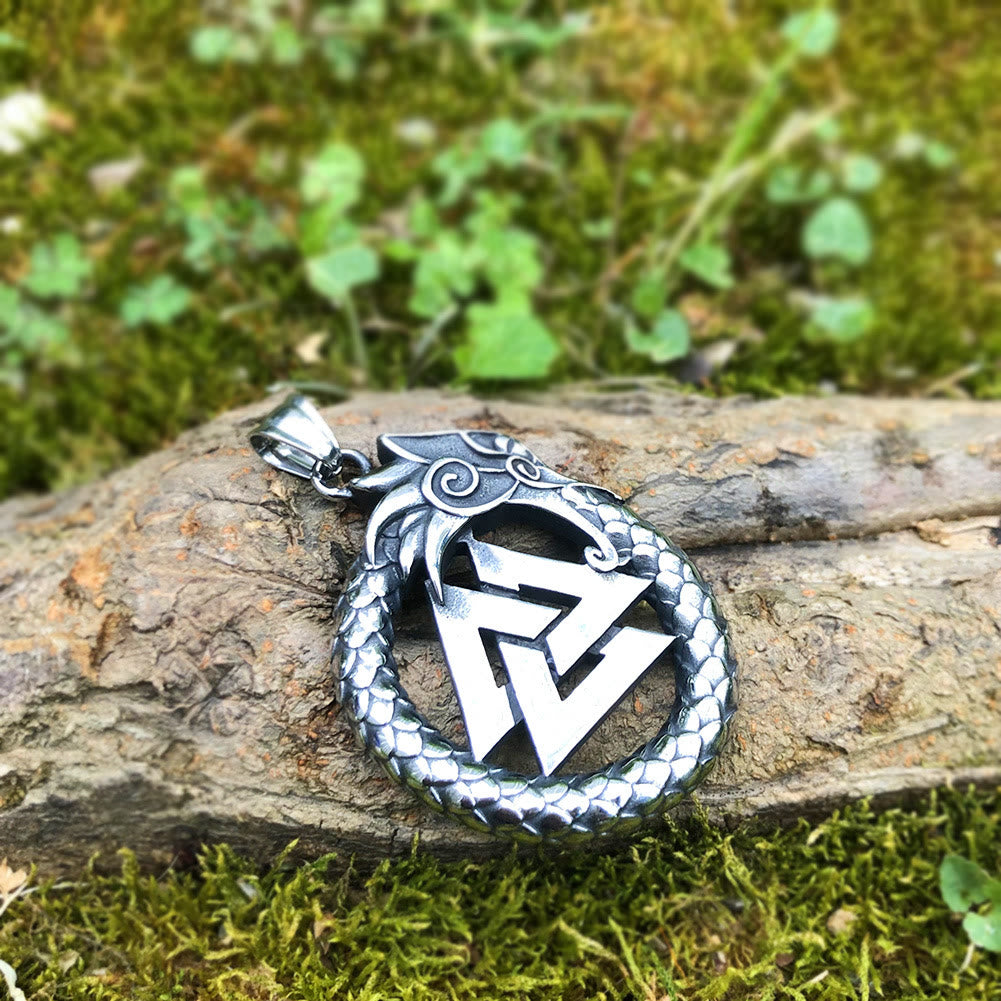 WorldNordische Jormungandr Drache Valknut Halskette