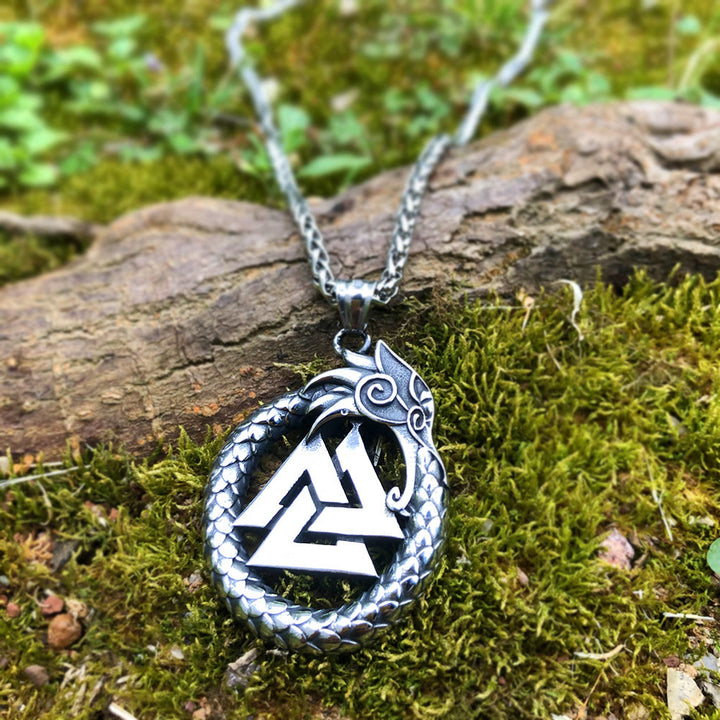 WorldNordische Jormungandr Drache Valknut Halskette