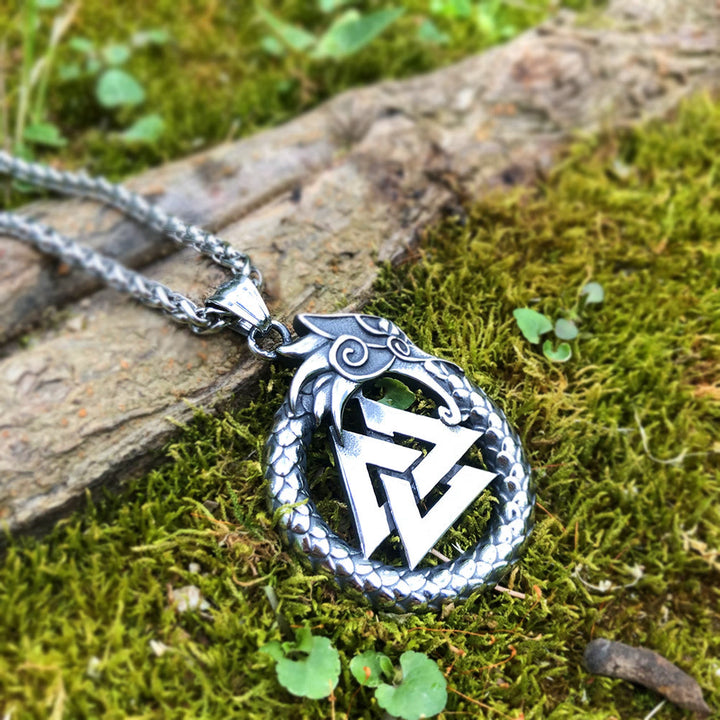 WorldNordische Jormungandr Drache Valknut Halskette