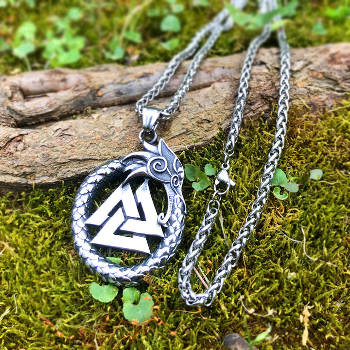 WorldNordische Jormungandr Drache Valknut Halskette