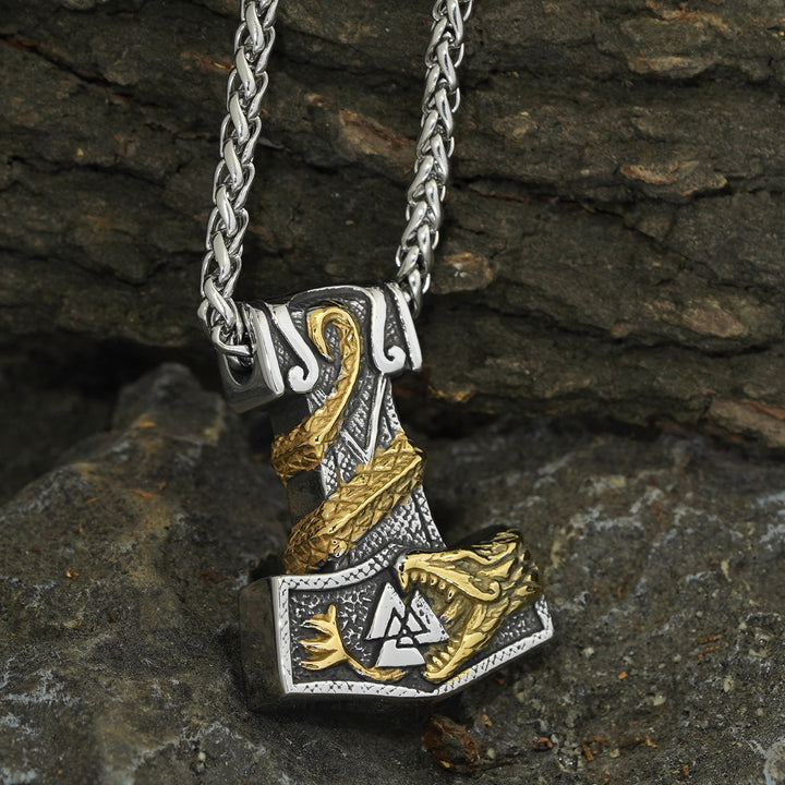 WorldNorse Nordischer Drache Bite Valknut Halskette
