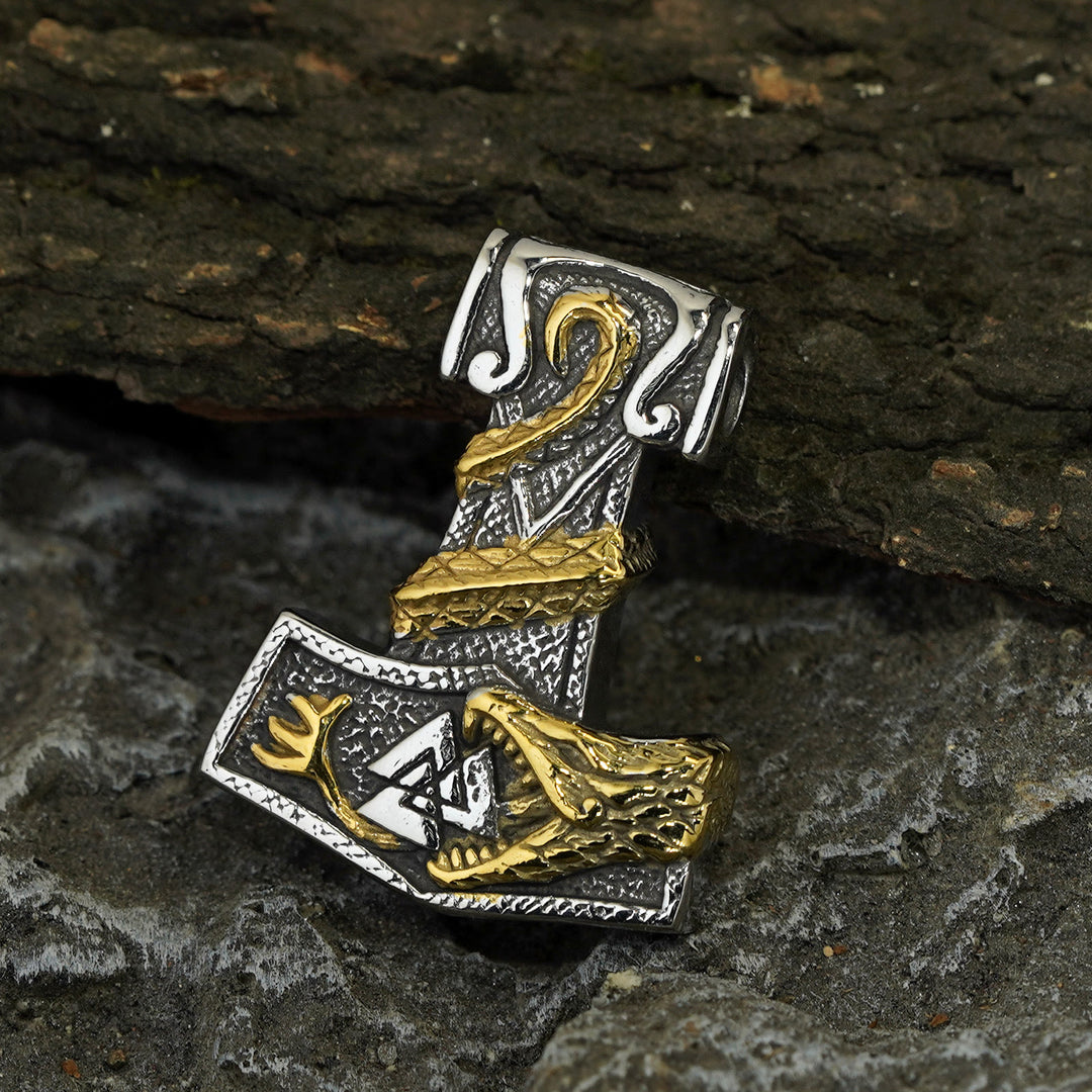 WorldNorse Nordischer Drache Bite Valknut Halskette