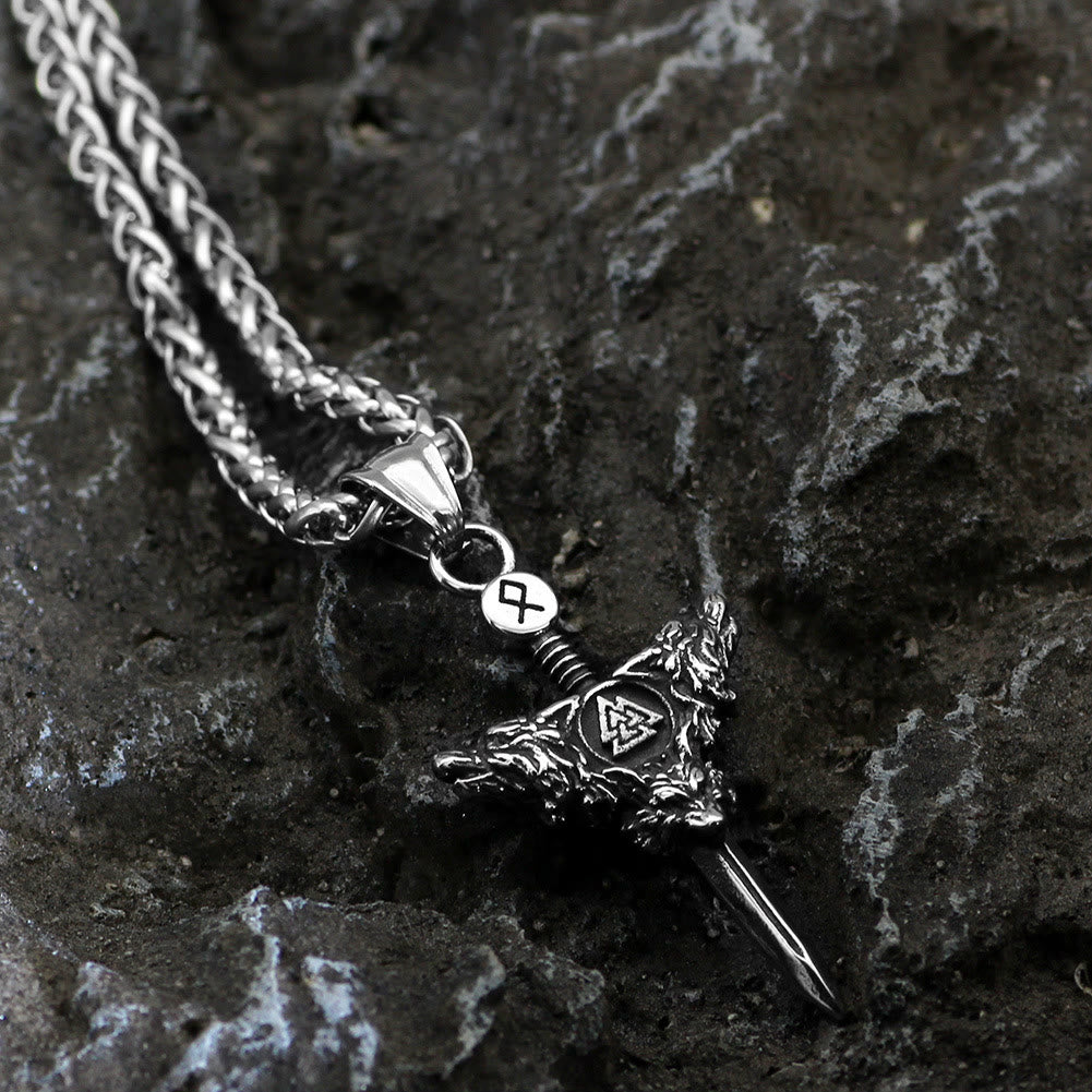 WorldNorse Wolf Valknut Schwert Halskette