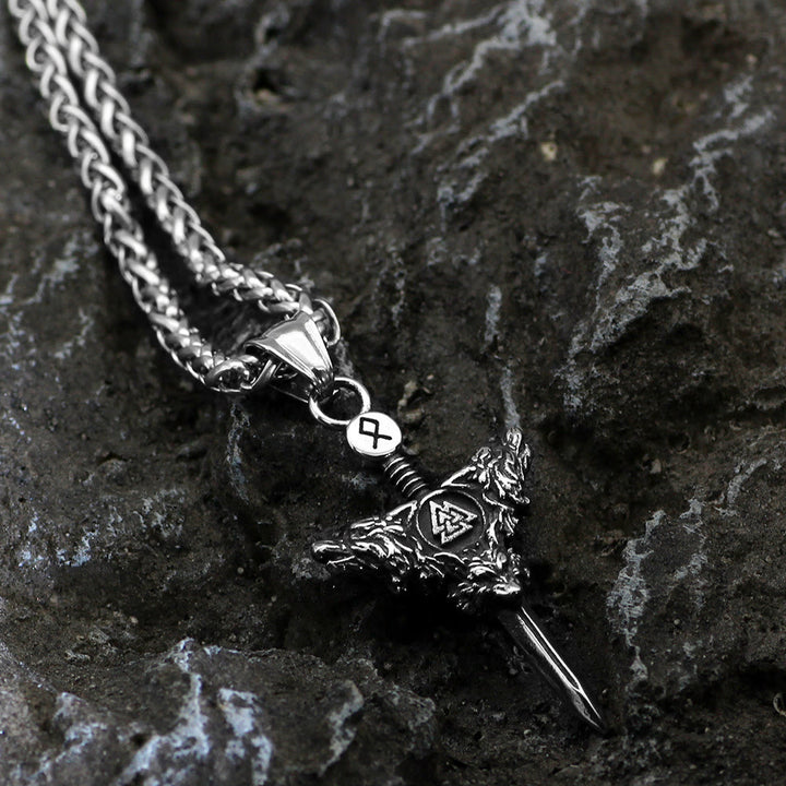 WorldNorse Wolf Valknut Schwert Halskette