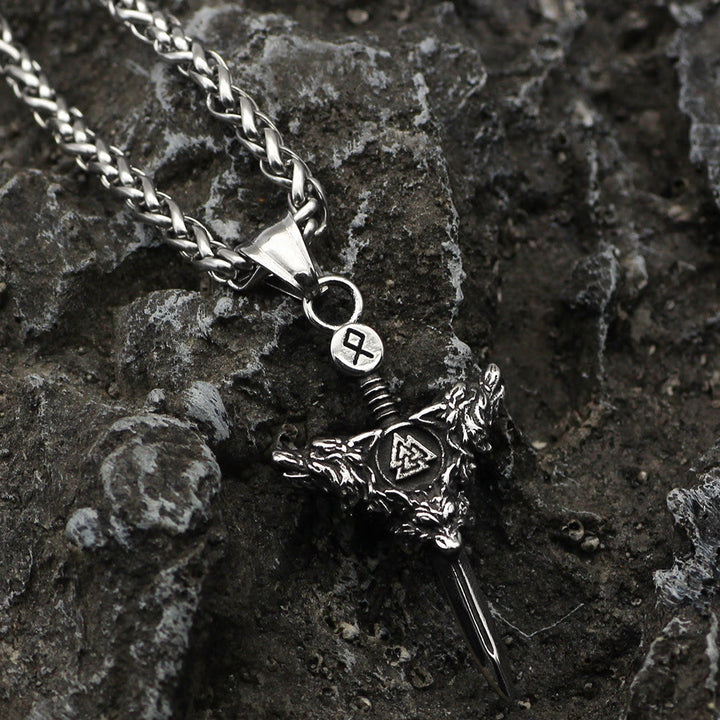 WorldNorse Wolf Valknut Schwert Halskette