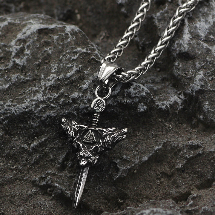 WorldNorse Wolf Valknut Schwert Halskette