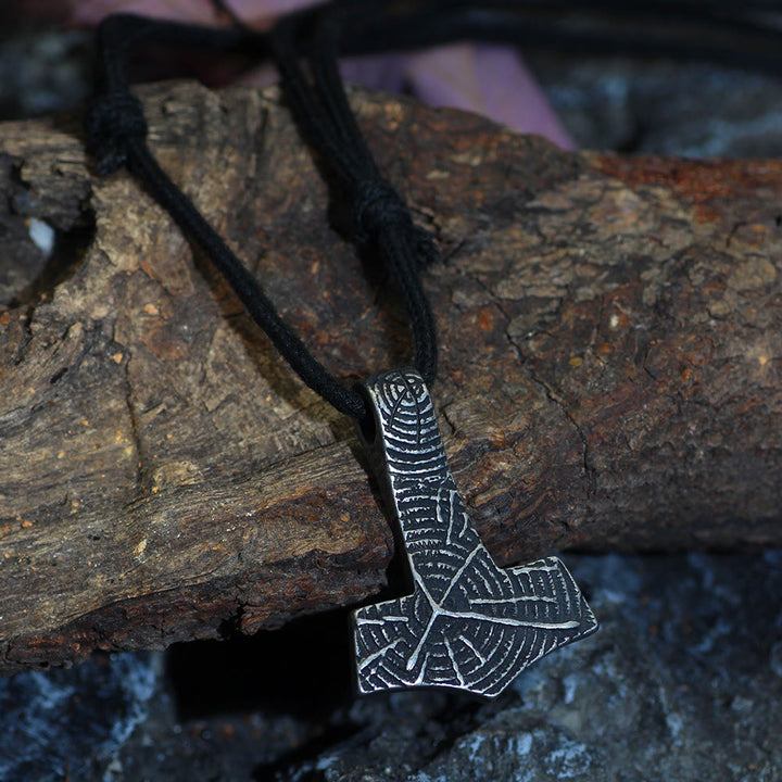 WorldNordische Halskette mit Mjölnir Hammer aus Baumwollseil