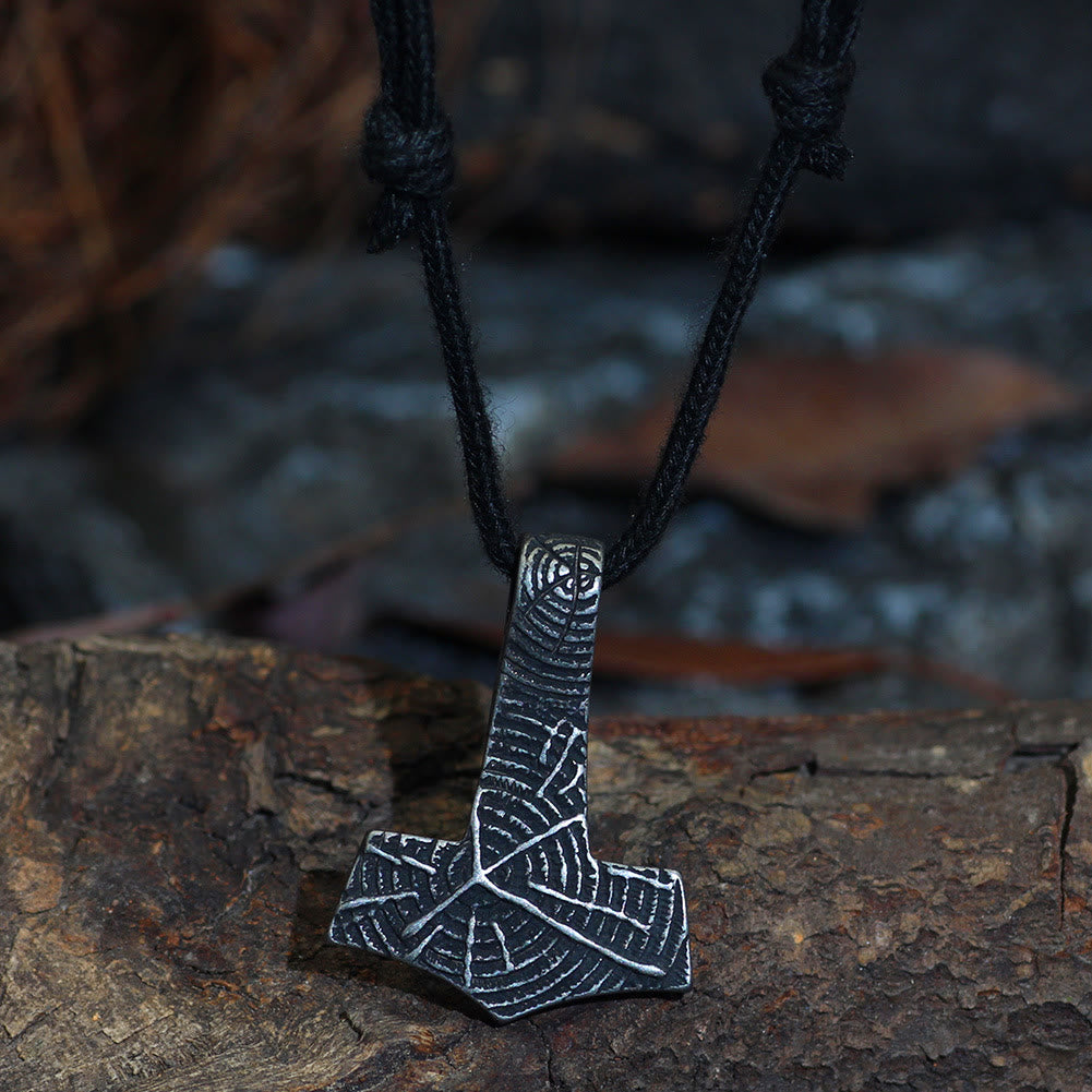 WorldNordische Halskette mit Mjölnir Hammer aus Baumwollseil