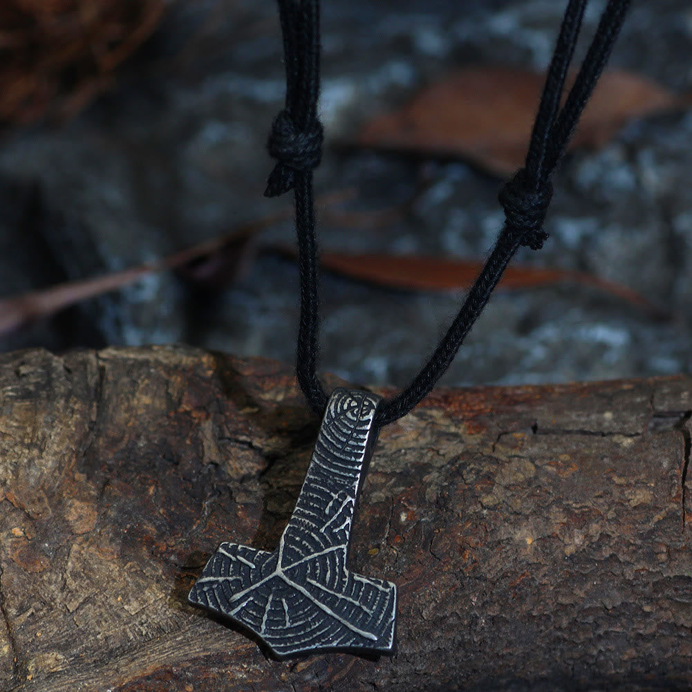 WorldNordische Halskette mit Mjölnir Hammer aus Baumwollseil