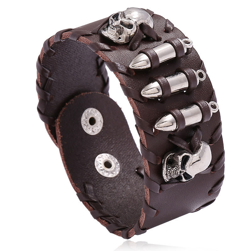 WorldNorse – Breites Biker-Armband aus Leder mit Totenkopf-Motiv