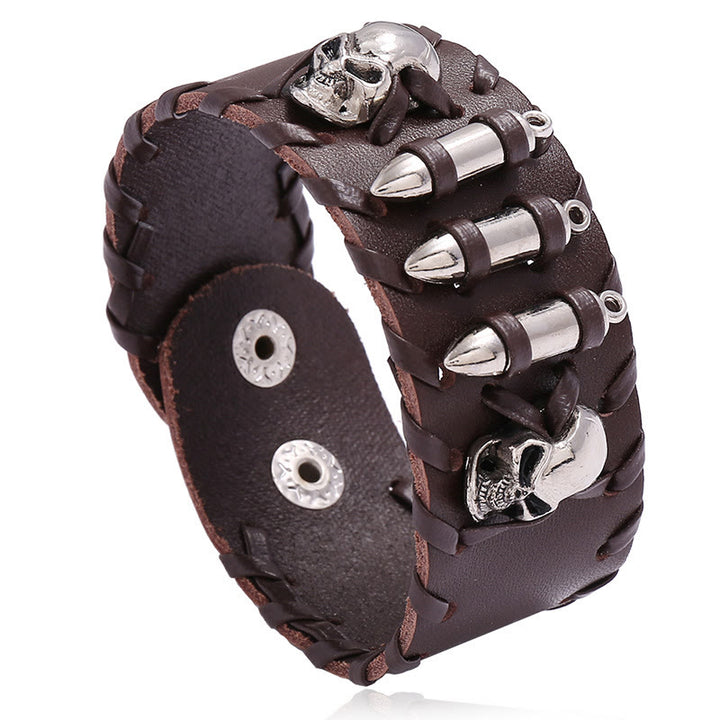 WorldNorse – Breites Biker-Armband aus Leder mit Totenkopf-Motiv