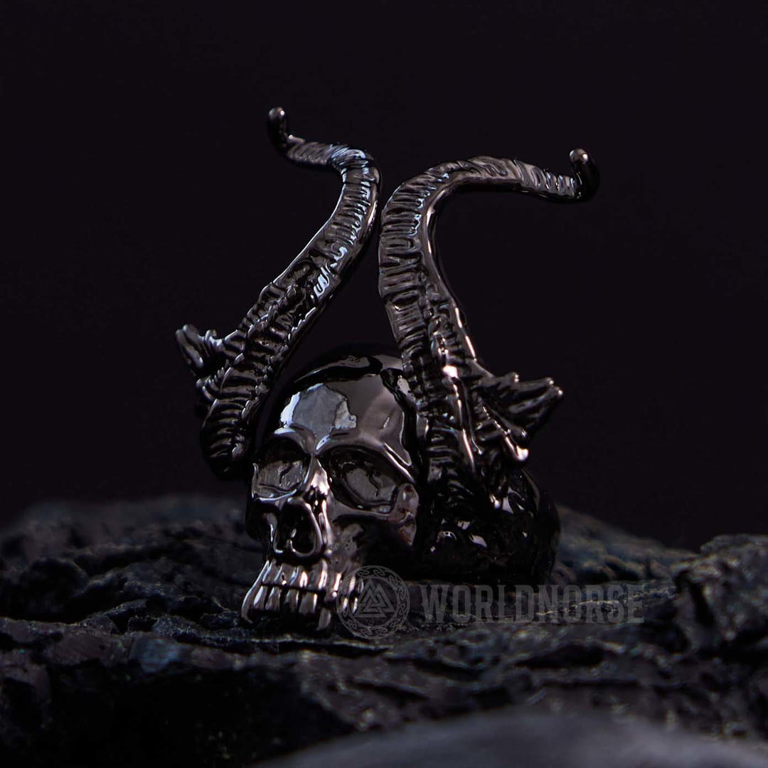 WorldNorse Devil Horns Schwarzer Totenkopfring