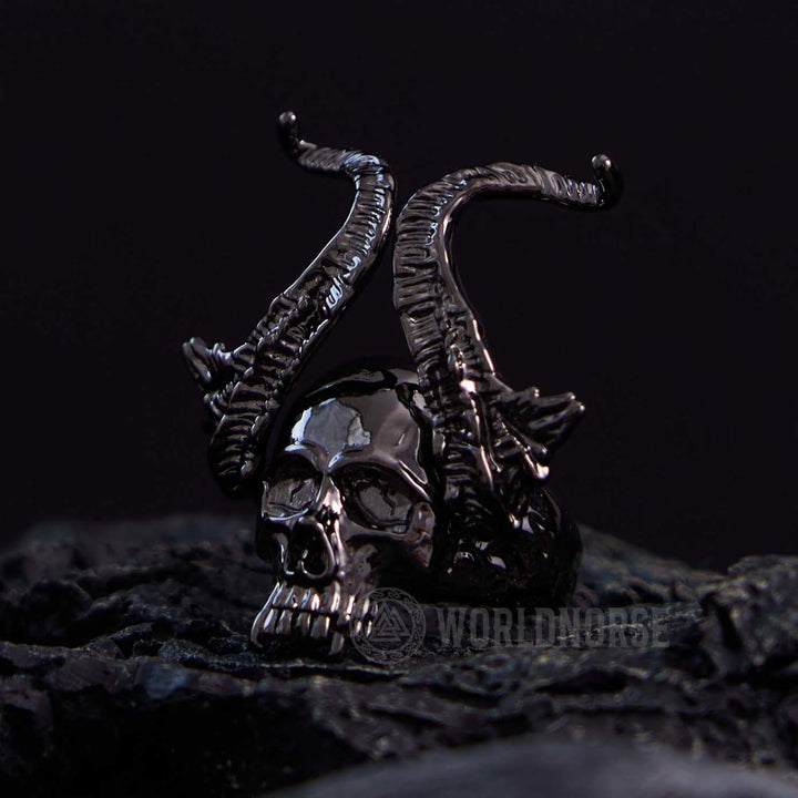 WorldNorse Devil Horns Schwarzer Totenkopfring
