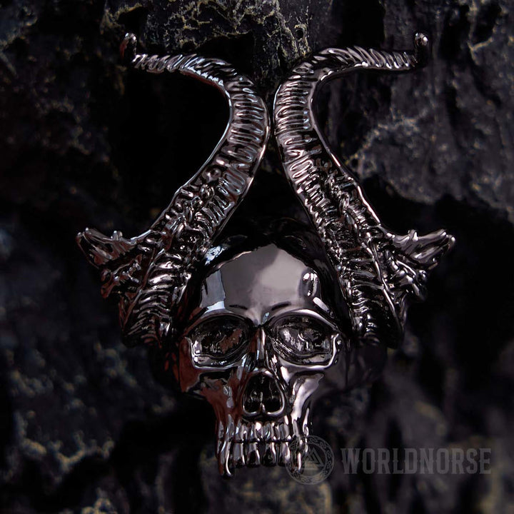 WorldNorse Devil Horns Schwarzer Totenkopfring