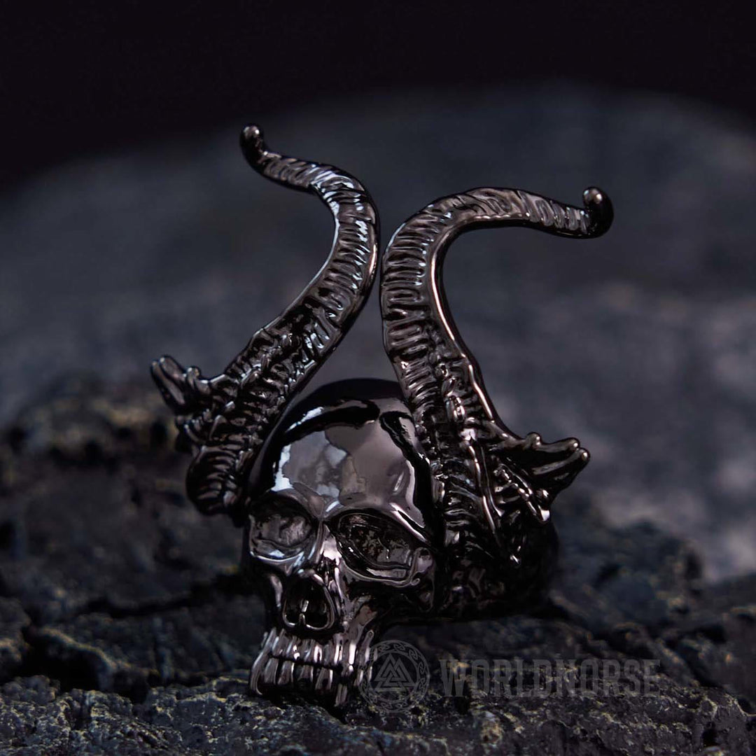 WorldNorse Devil Horns Schwarzer Totenkopfring