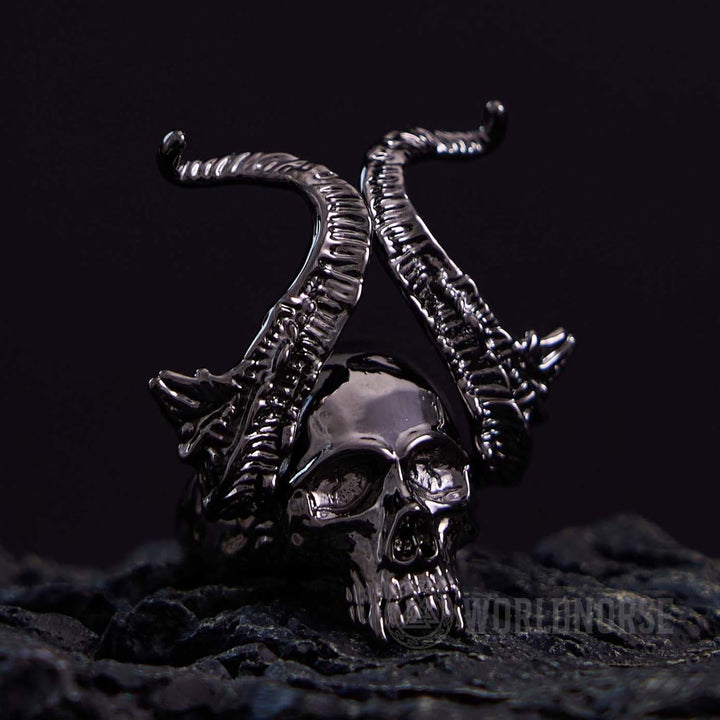 WorldNorse Devil Horns Schwarzer Totenkopfring