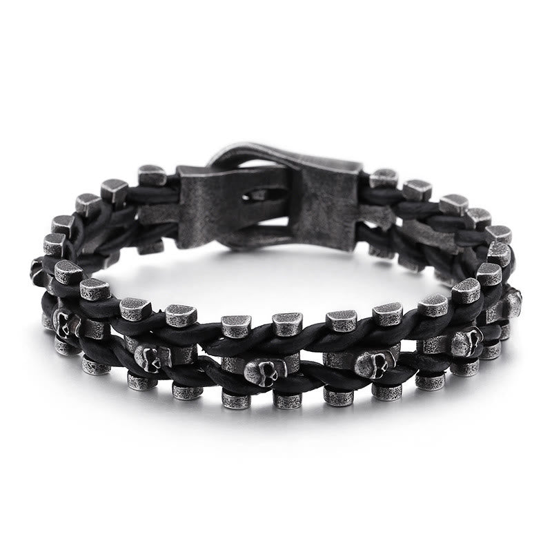 WorldNorse Totenkopf Schwarzes Lederseilarmband