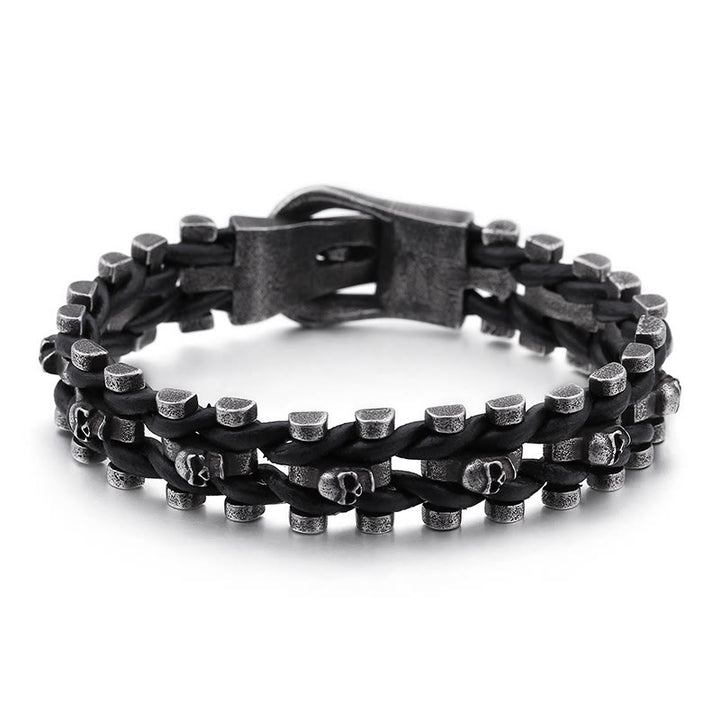 WorldNorse Totenkopf Schwarzes Lederseilarmband