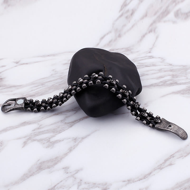 WorldNorse Totenkopf Schwarzes Lederseilarmband