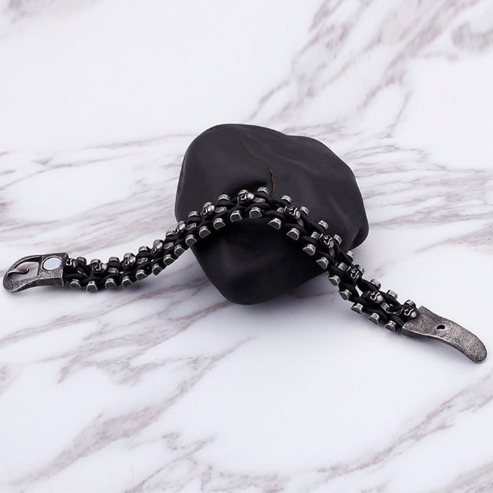 WorldNorse Totenkopf Schwarzes Lederseilarmband