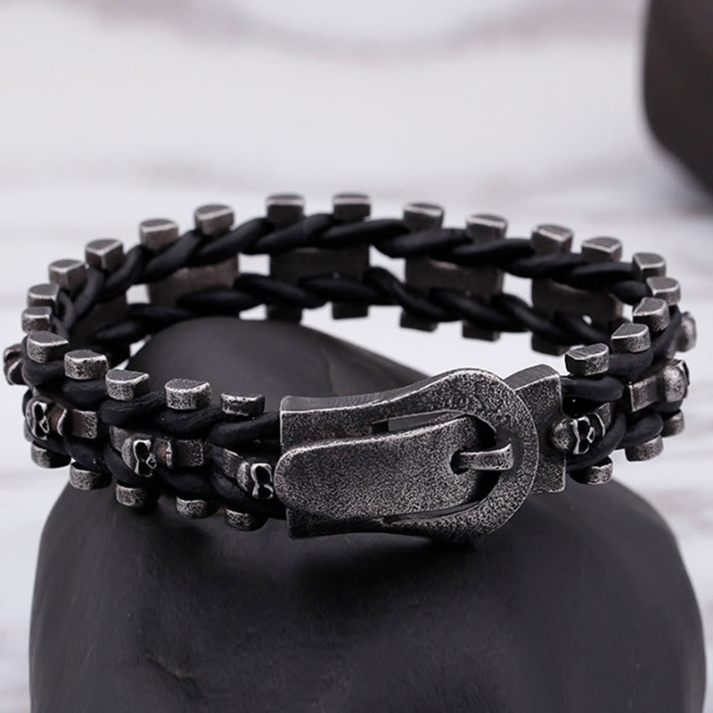 WorldNorse Totenkopf Schwarzes Lederseilarmband
