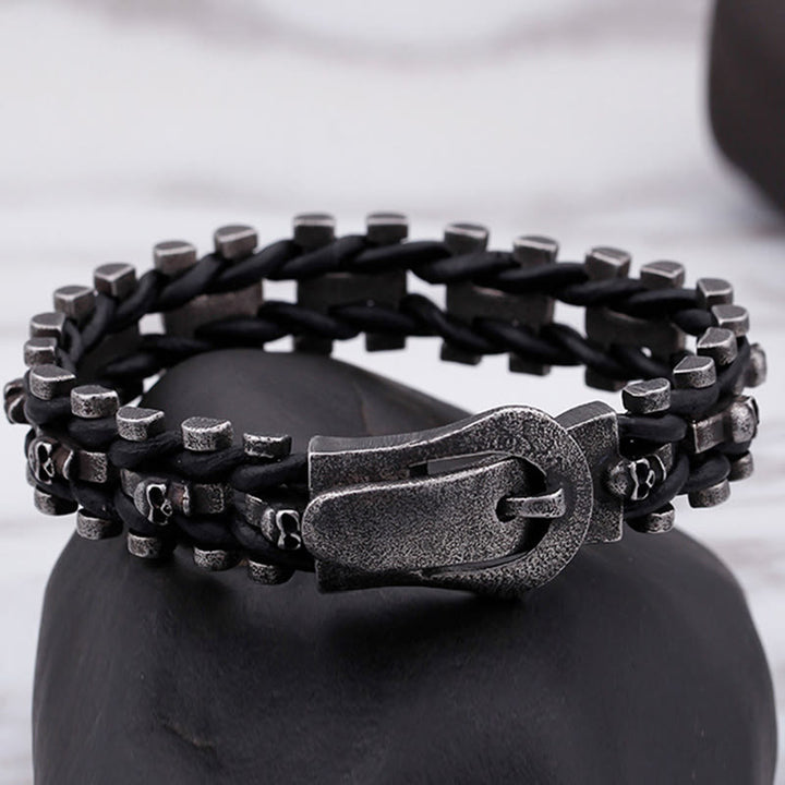 WorldNorse Totenkopf Schwarzes Lederseilarmband