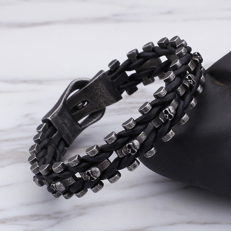 WorldNorse Totenkopf Schwarzes Lederseilarmband