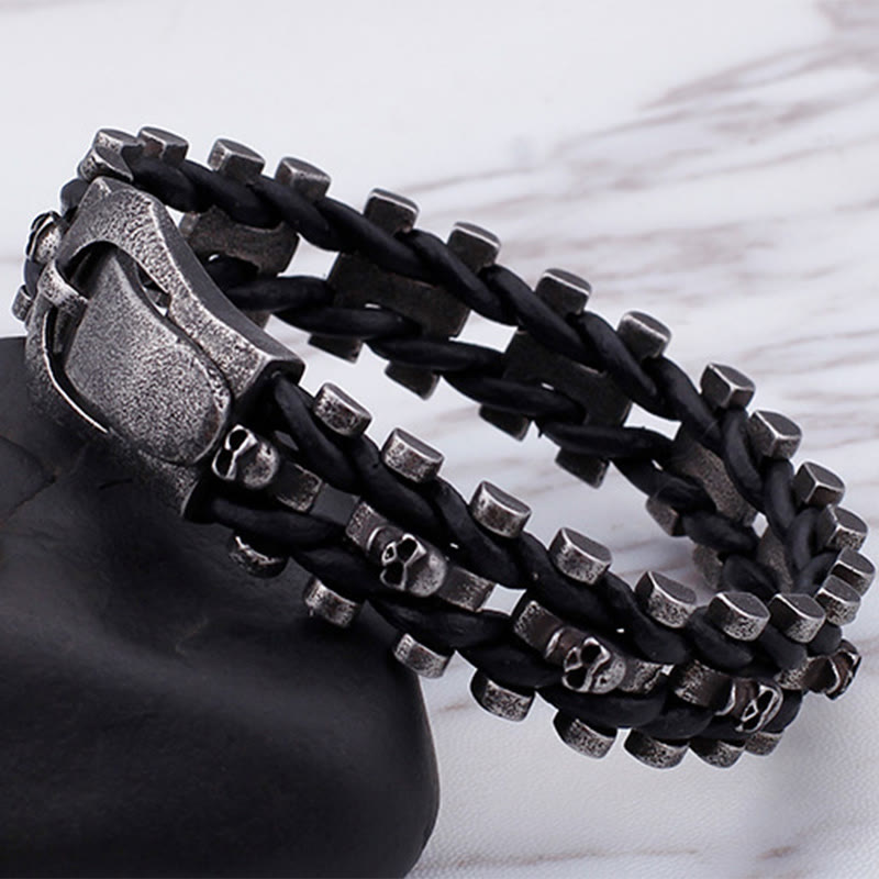 WorldNorse Totenkopf Schwarzes Lederseilarmband