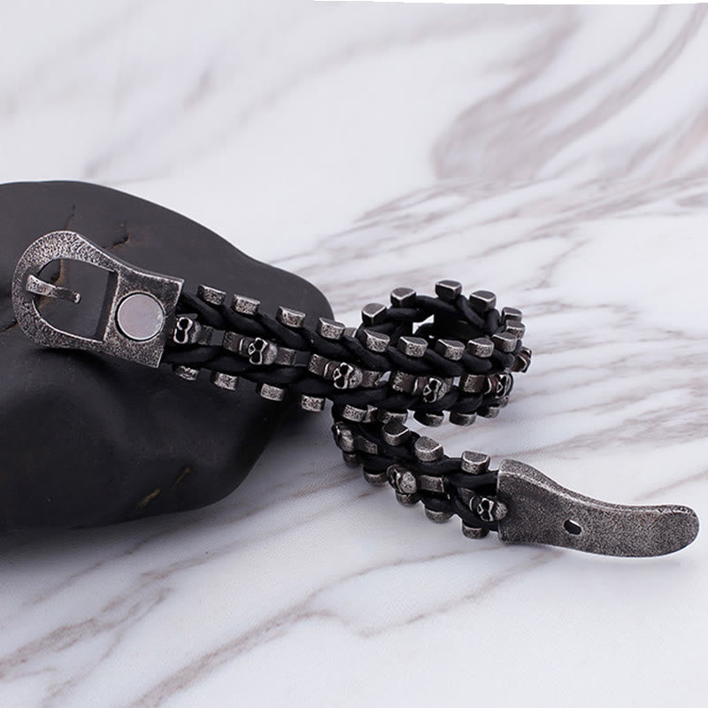 WorldNorse Totenkopf Schwarzes Lederseilarmband