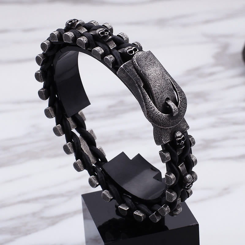 WorldNorse Totenkopf Schwarzes Lederseilarmband