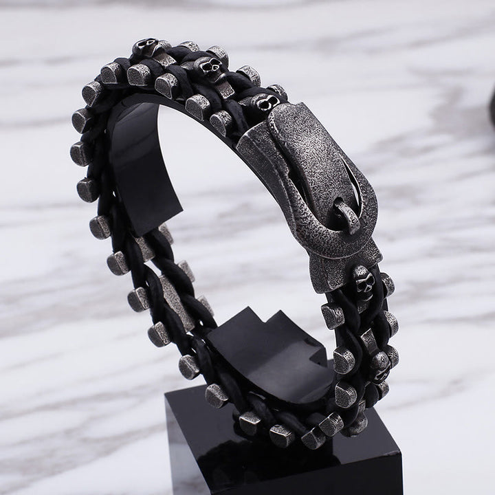 WorldNorse Totenkopf Schwarzes Lederseilarmband