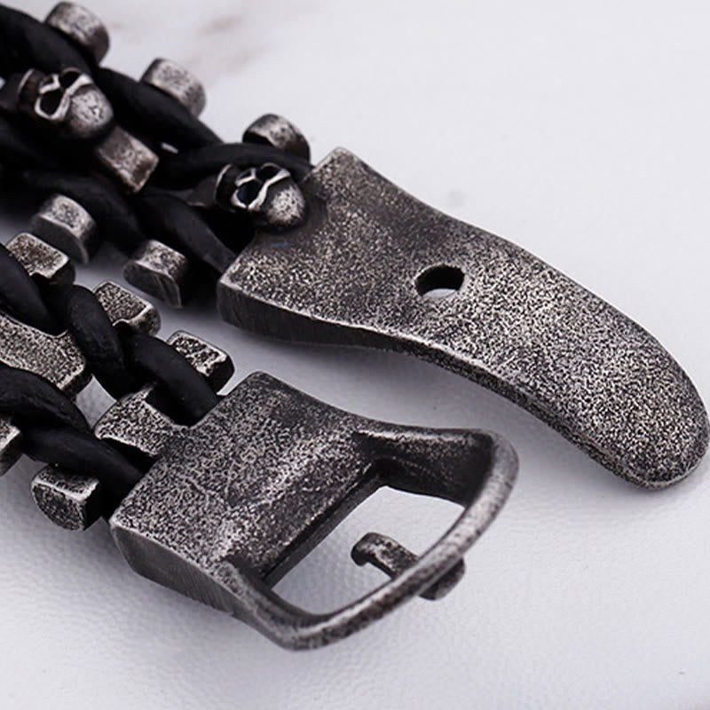 WorldNorse Totenkopf Schwarzes Lederseilarmband