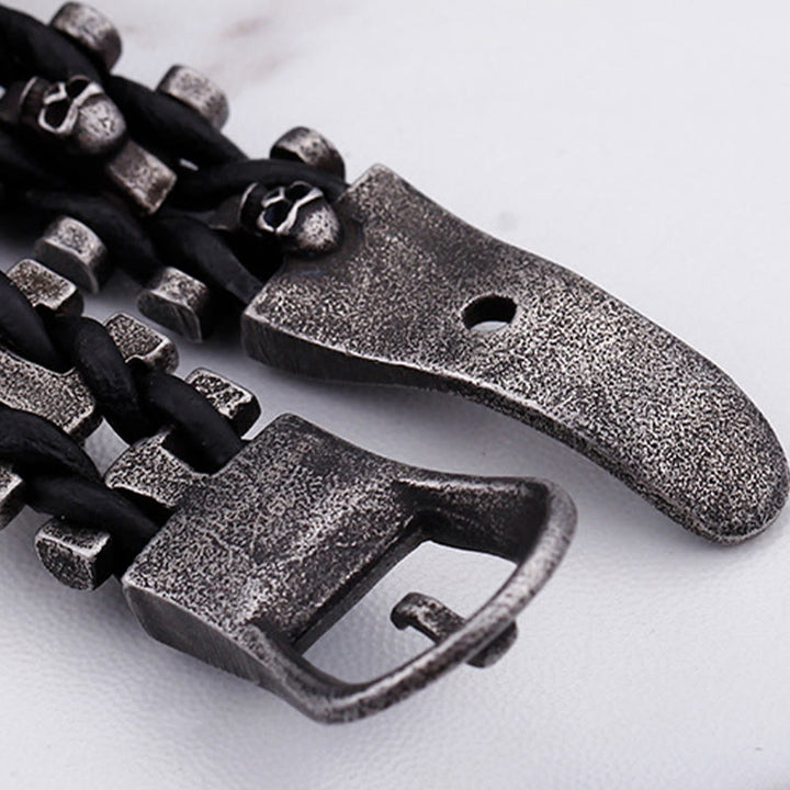WorldNorse Totenkopf Schwarzes Lederseilarmband