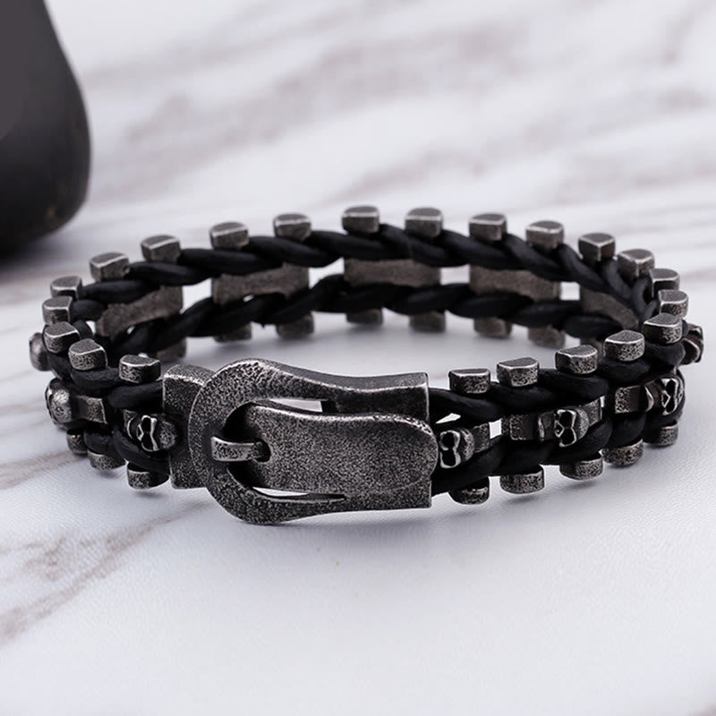 WorldNorse Totenkopf Schwarzes Lederseilarmband